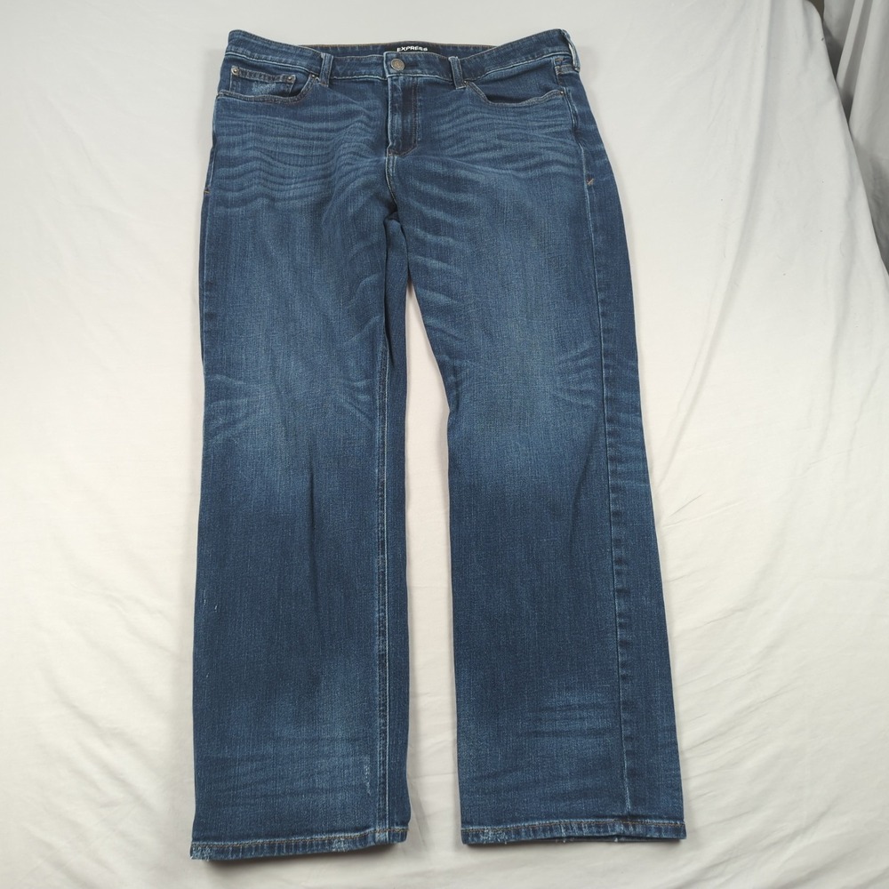 Express Jeans Mens 36x32 Blue Loose Boot Cut Dark Wash Western Cowboy Baggy